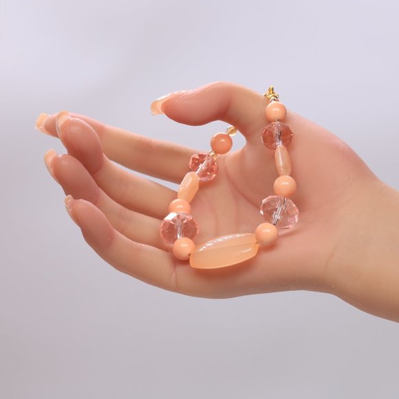 Unique coral color necklace set with bracelet and earrings. - Picture 3 of 8